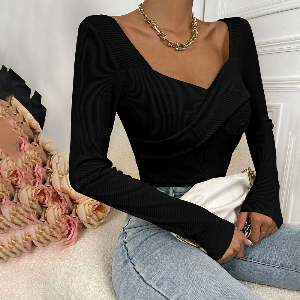 ZARA Slim Fit Waist Cinching Sweetheart Knit Long Sleeve Work Top